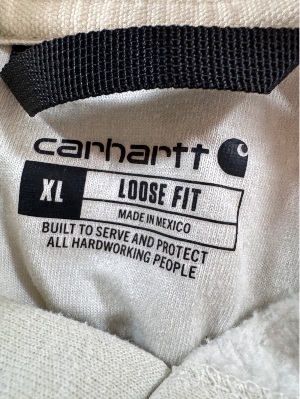 Carhartt Mens XL Loose Fit Cream Hoodie Logo Sleeve Pullover Workwear Sweatshirt - Picture 11 of 12